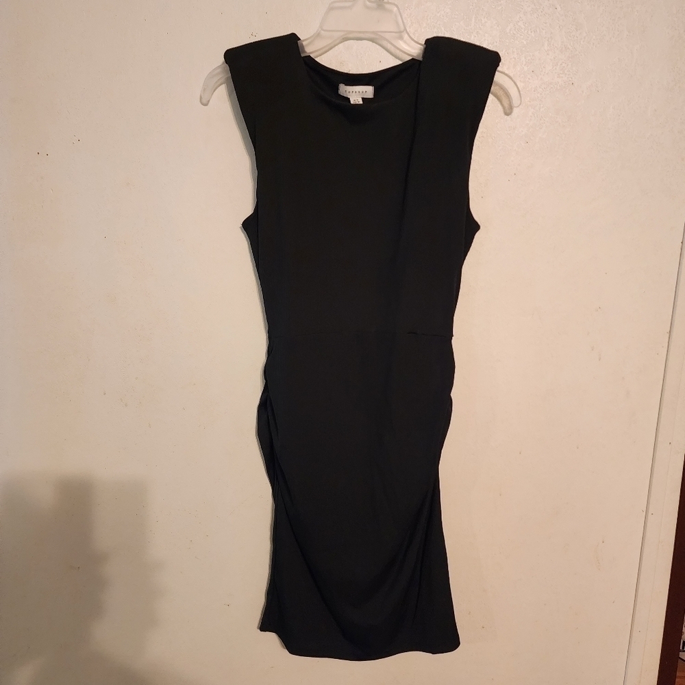 Topshop Ruched Shoulder Pad Black Sleeveless Dress Size 6 NWT